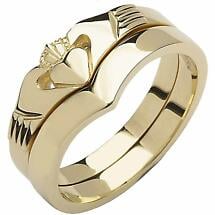 Irish Wedding Band - 10k Yellow Gold Ladies Elegant Two Piece Wishbone Claddagh Ring Product Image