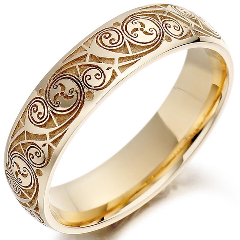 Product image for Celtic Wedding Ring - Ladies Gold Celtic Spiral Triskel Irish Wedding Band