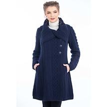 Alternate image for Irish Coat | Aran Knit 4 Button Collar Ladies Coat